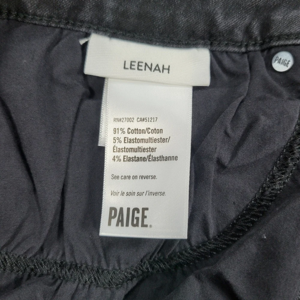 Paige Jeans Womens 33 Black Denim Leenah High Rise Slim Fit Wide Leg Destructed‎